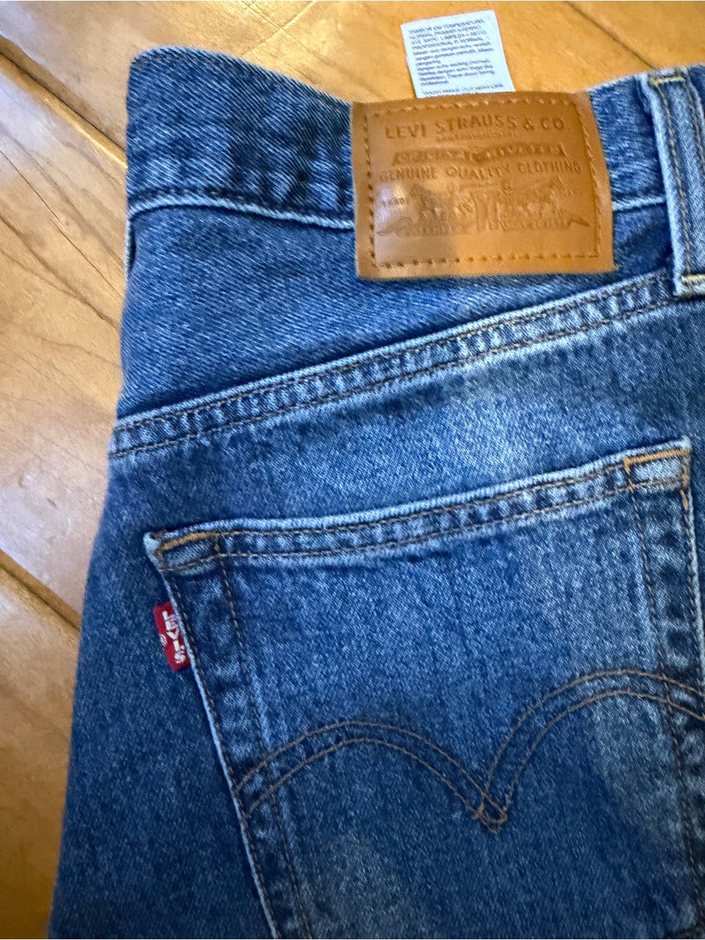 Levi's Blue Denim Ribcage Jeans with Red Tab and Tan Leather Patch